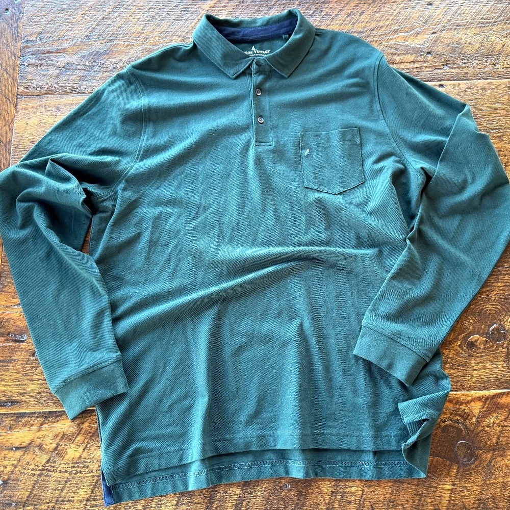 Tailor Vintage Polo Shirt Mens XL Green Long Sleeve Casual Preppy Golf